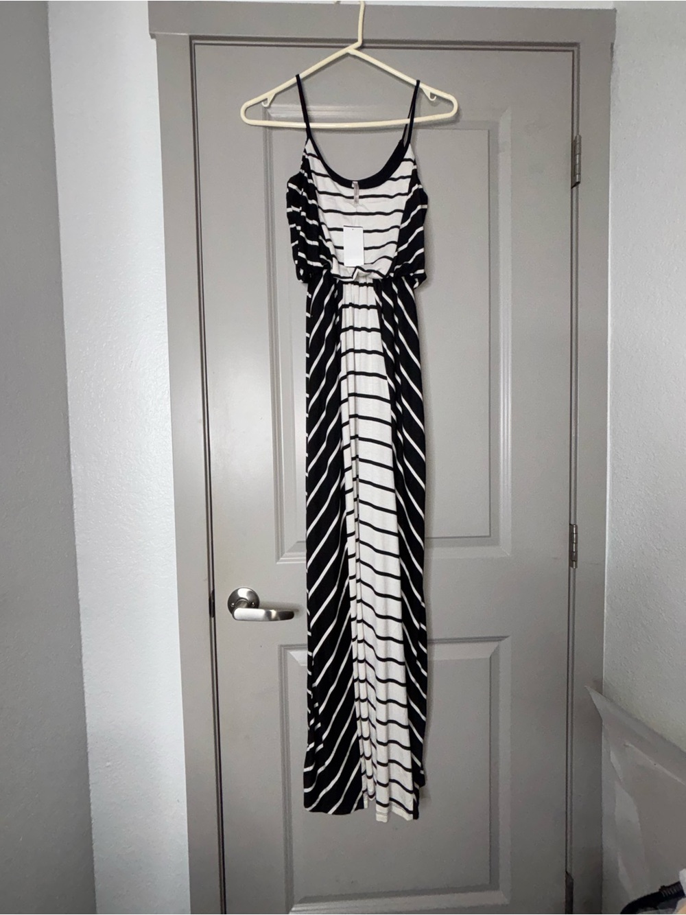 Striped Black and White Maxi Dress with Adjustable Straps
